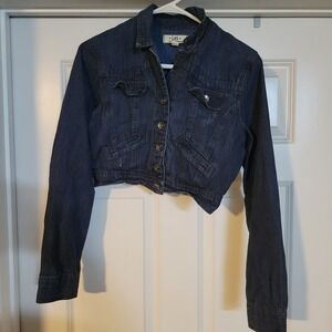 lei jean jacket Juniors Size Medium Blue Denim Cropped Distressed Vintage